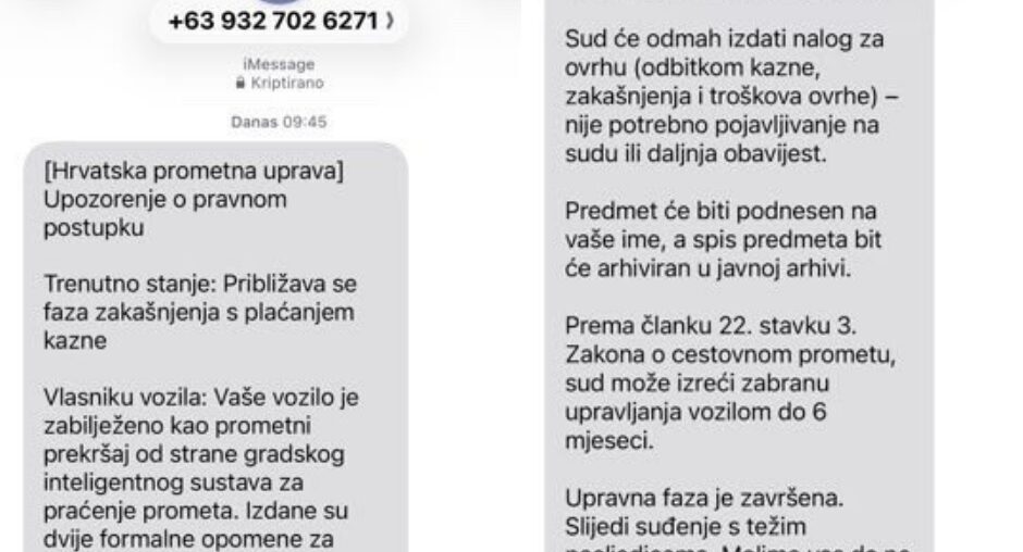 NE NASJEDAJTE Kruže lažne SMS poruke o prometnim prekršajima