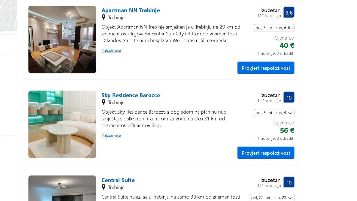 Trebinje kao „dubrovačka spavaonica“: Kako se apartmani oglašavaju na račun susjedstva
