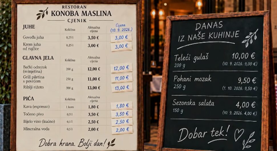 Ništa od objave sidrenih cijena u ugostiteljstvu, Šušnjar poslušao kritike poduzetnika